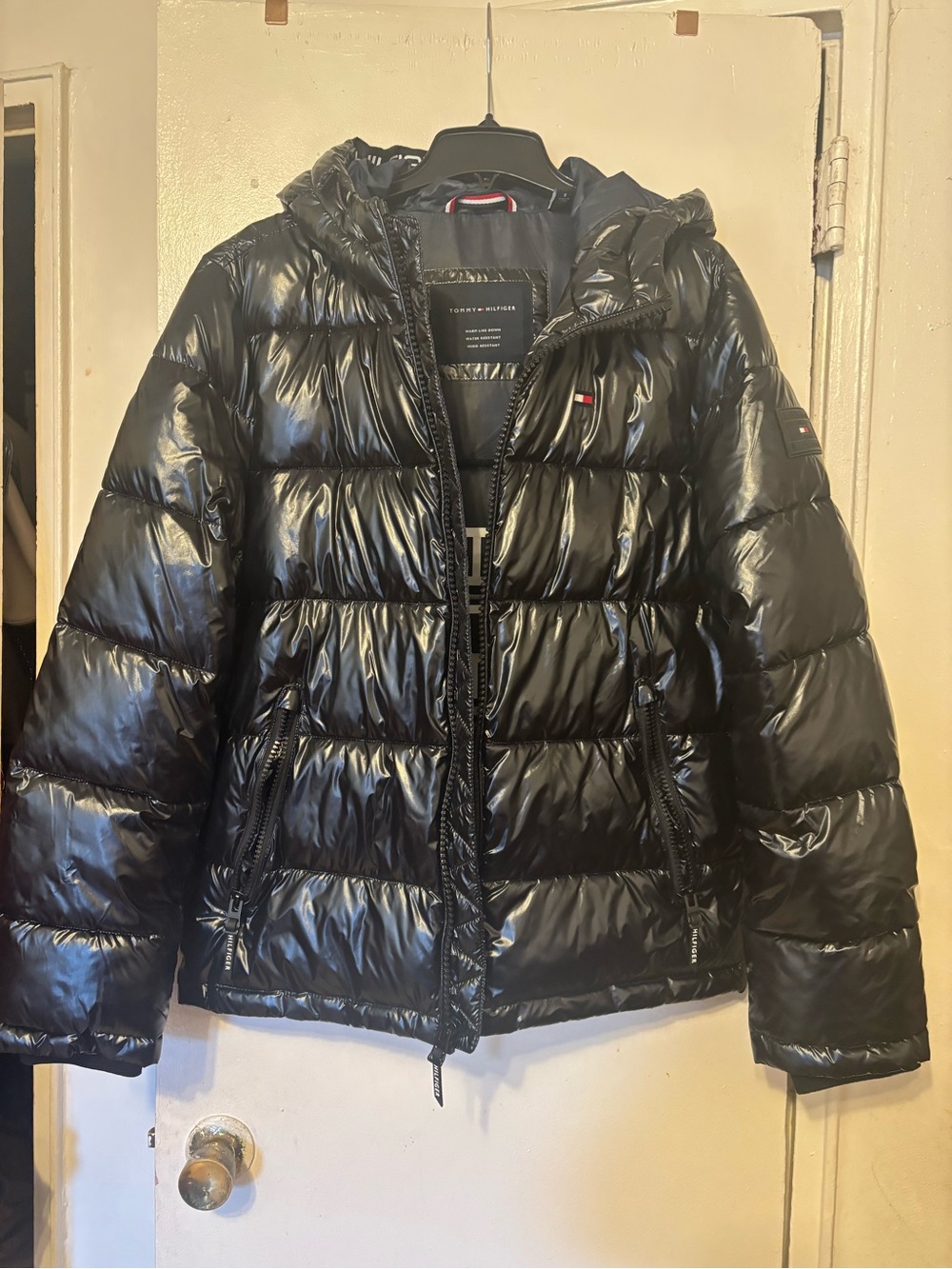 Tommy Hilfiger Shiny Black Quilted Hooded Puffer Jacket
